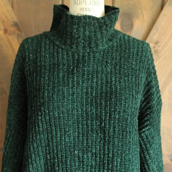 Vintage 1980s Sweater, Kenzo Paris Green Chenille Turtleneck Tunic - Picture 5 of 11